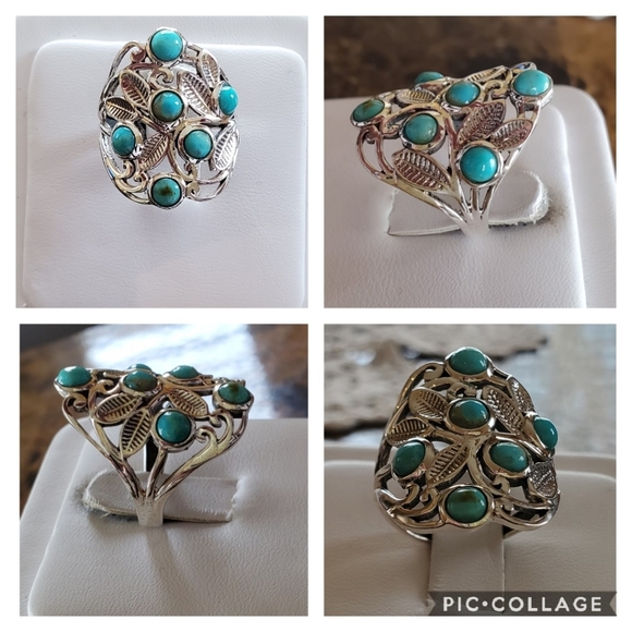 Genuine Arizona Turquoise Leaves Ring Size 7 - Picture 2 of 6